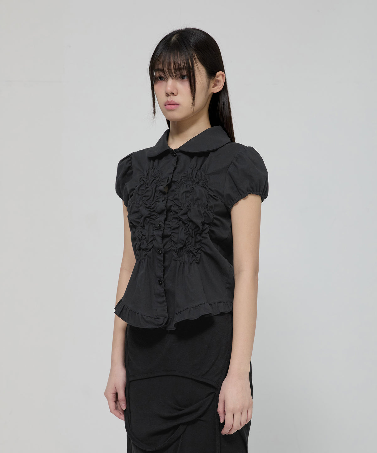 FLARE UP - Cloud Puff Blouse 雲朵泡泡袖襯衫 T-F1094 (黑色)
