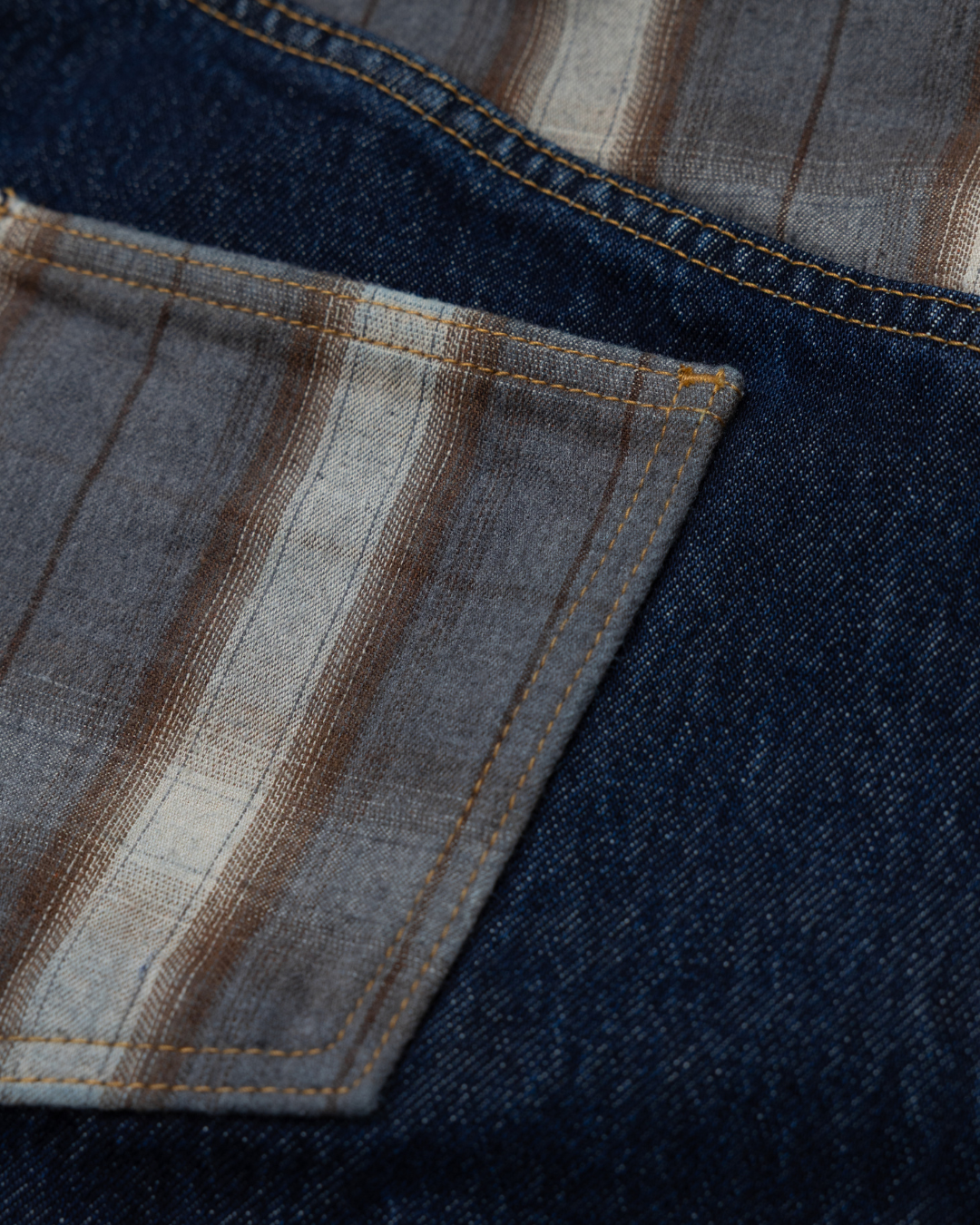 E’TREALOUEST - Flannel-Patchwork Raw Denim Jeans P-R189