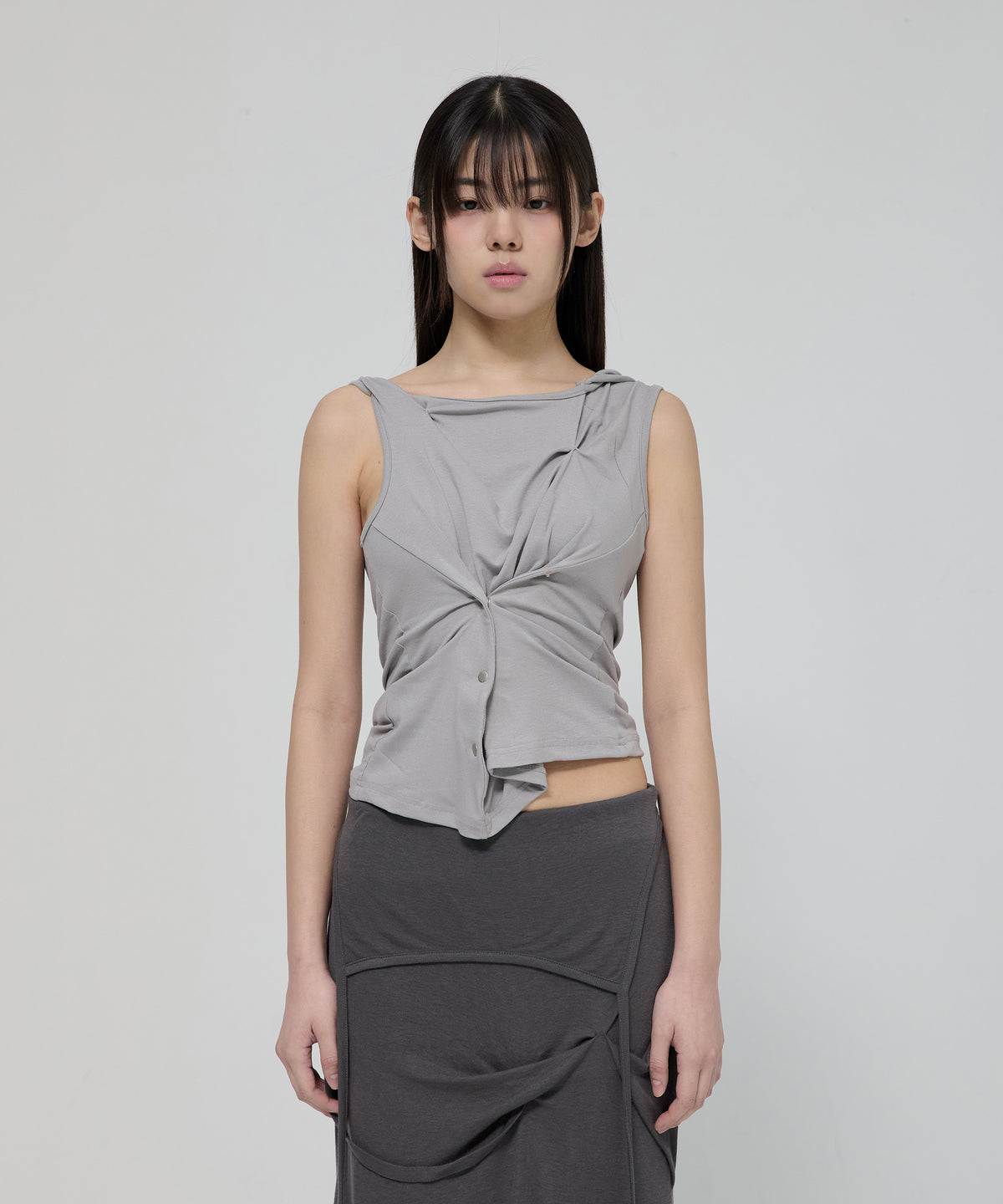 FLARE UP - Asymmetric Snap Hoodie 不對稱按扣連帽衫 T-F1096 (灰色)