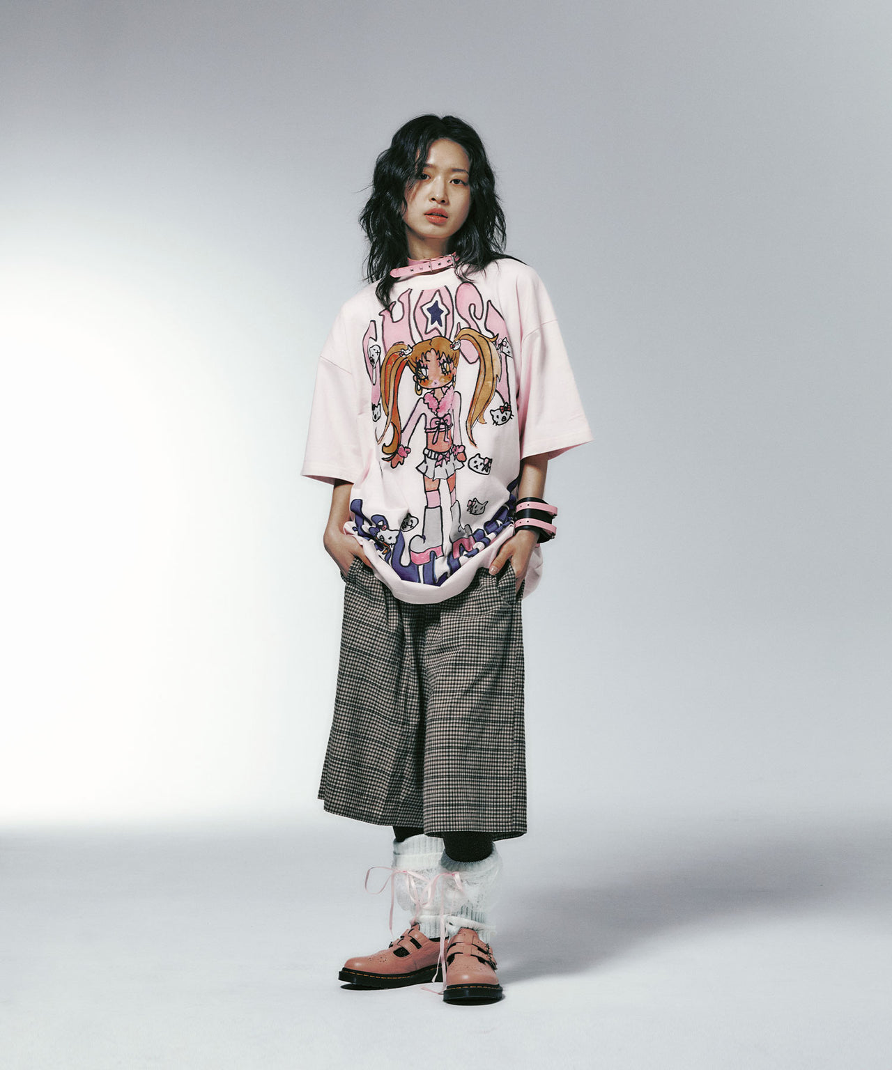 Niceghostclub - x soulpusssy cat ghostsoulgirl gyaru big big tee (粉色) T-N198