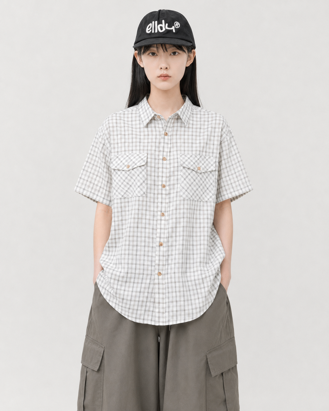 S-K29 正韓復古格子口袋襯衫