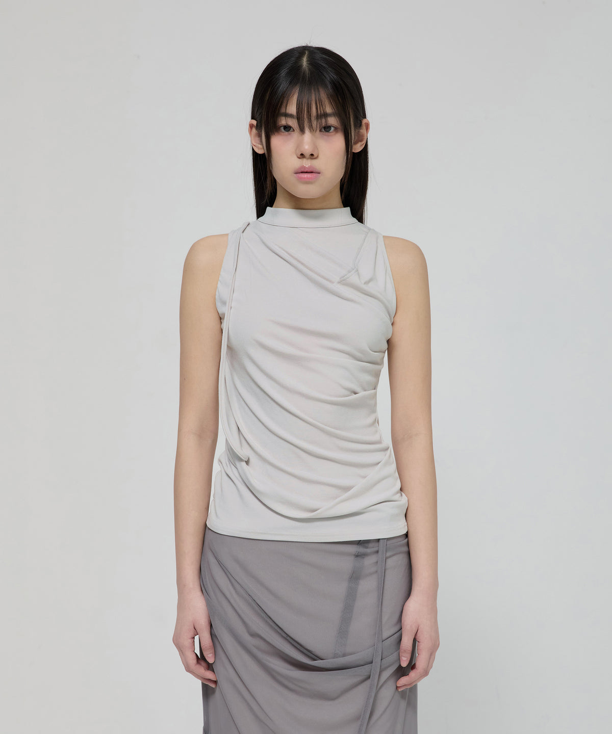 FLARE UP - Draped Sleeveless Top 垂褶無袖上衣 T-F1097 (白色)