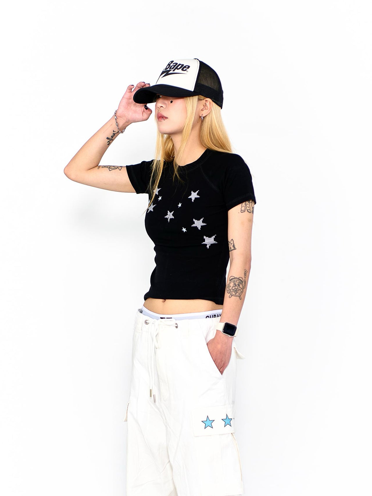 “MADE 𝗚𝘂𝗯𝗮𝗻 " T-W13 滿天星 星星 街舞 正肩 短板 彈性 短袖