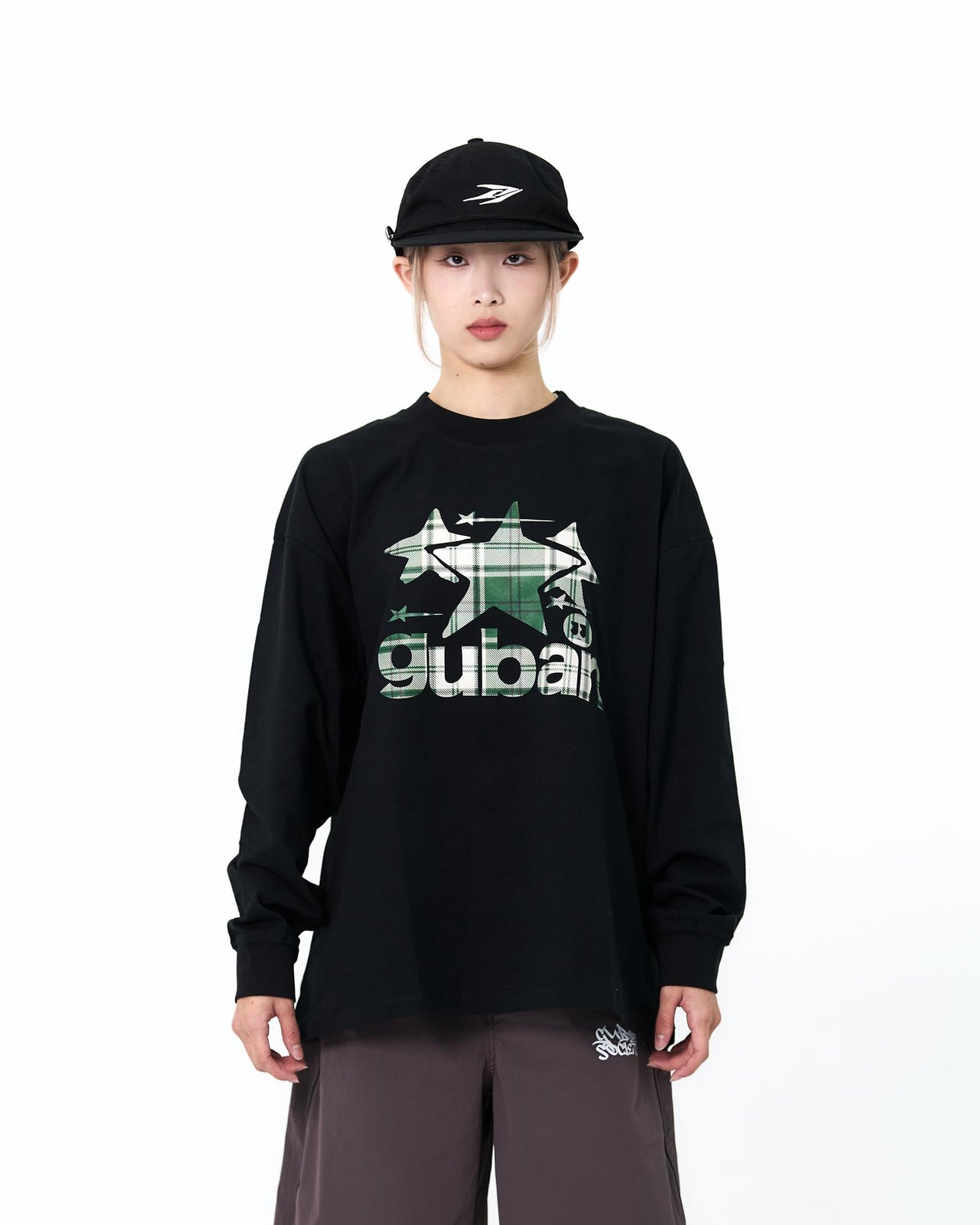 " MADE 𝗚𝘂𝗯𝗮𝗻 " 格子星星拼接寬鬆長袖