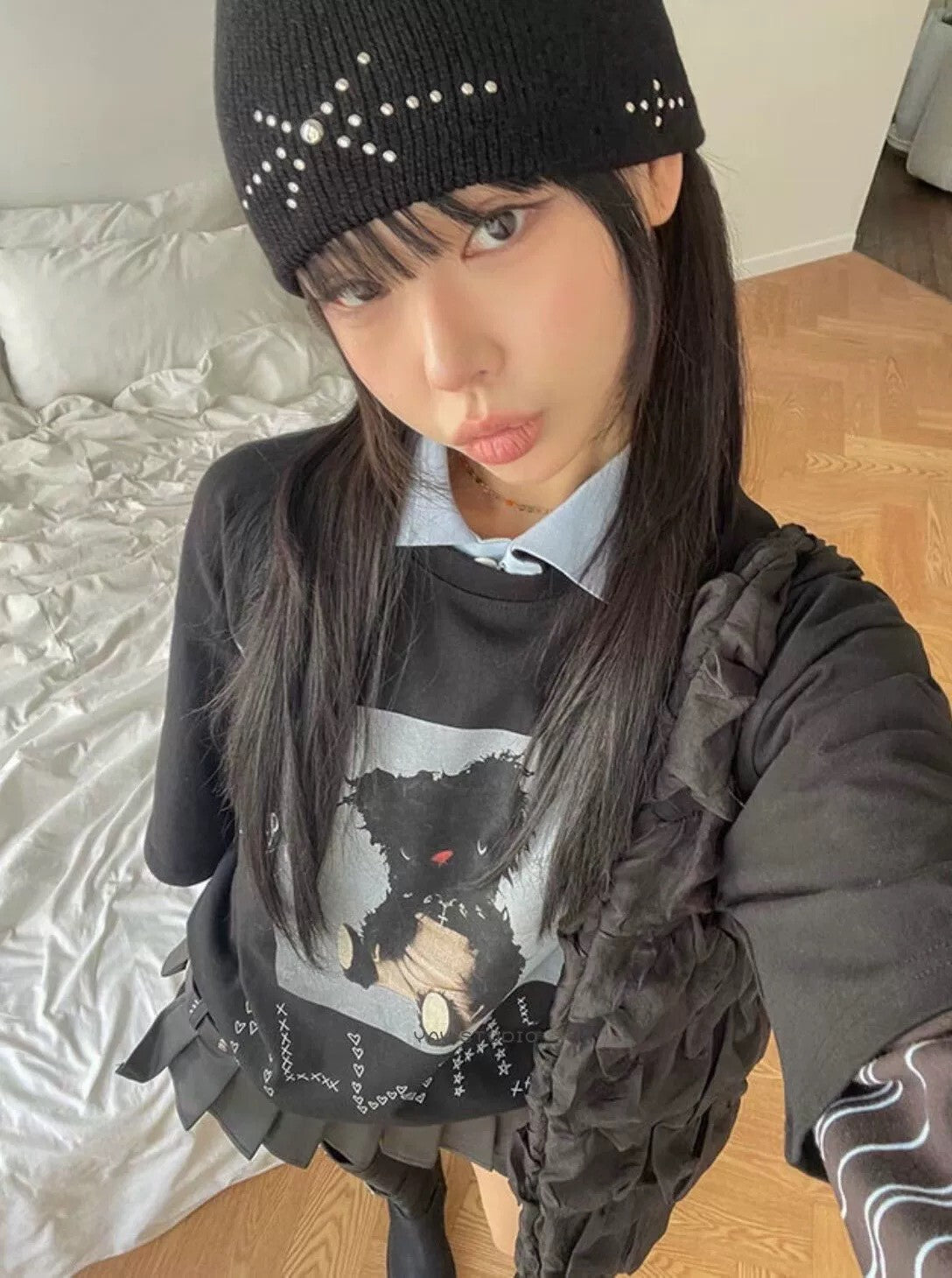 AC-L123 正韓 鉚釘 復古 休閒 針織 冷帽