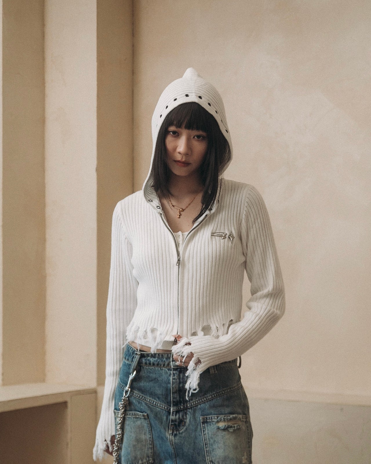 E’TREALOUEST - J-D129 25AW 女裝破壞拉鍊毛衣