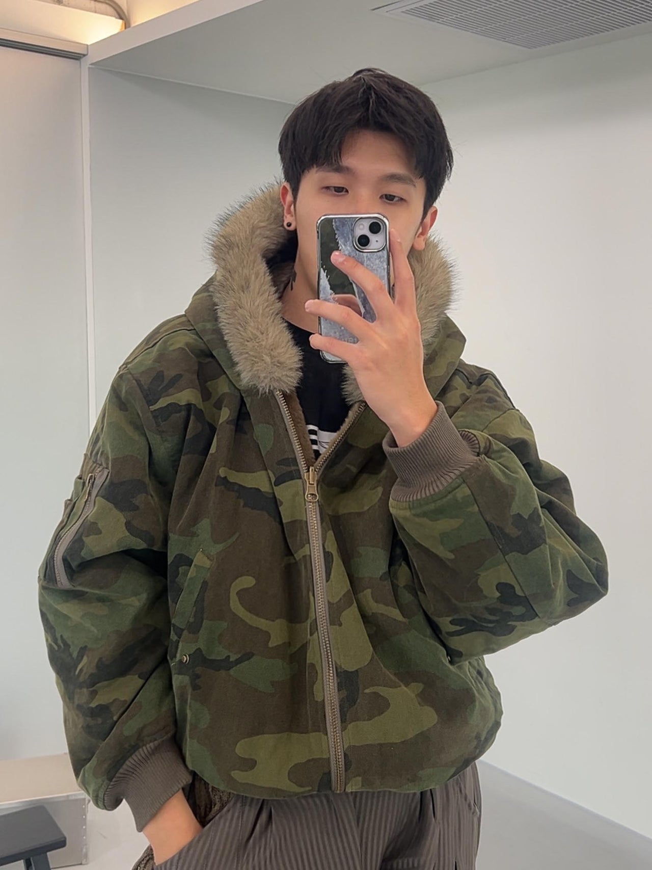 J-C87 雙面穿迷彩羊羔毛飛行連帽外套