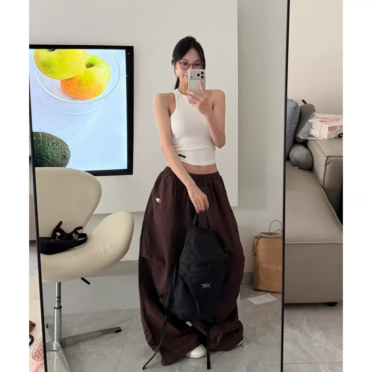 P-Q118 魚叄 速乾鬆緊腰寬松皺摺工裝長褲