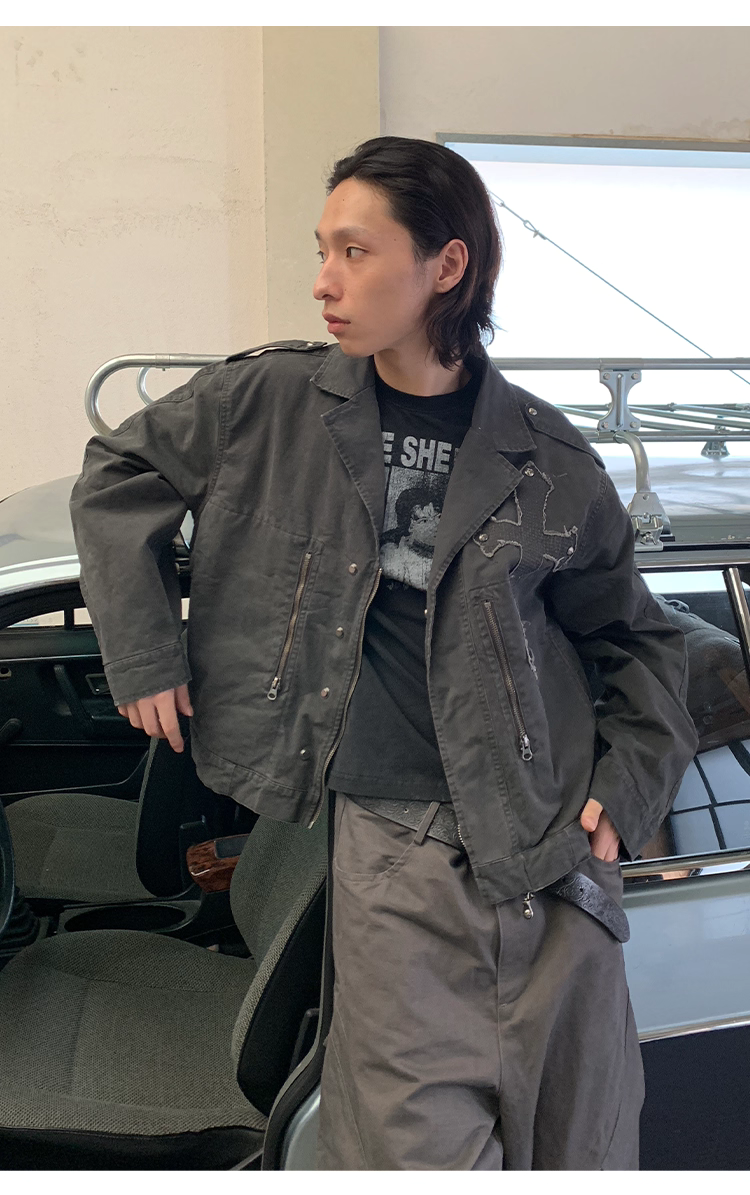 POH J-P95 重磅水洗十字縫線外套