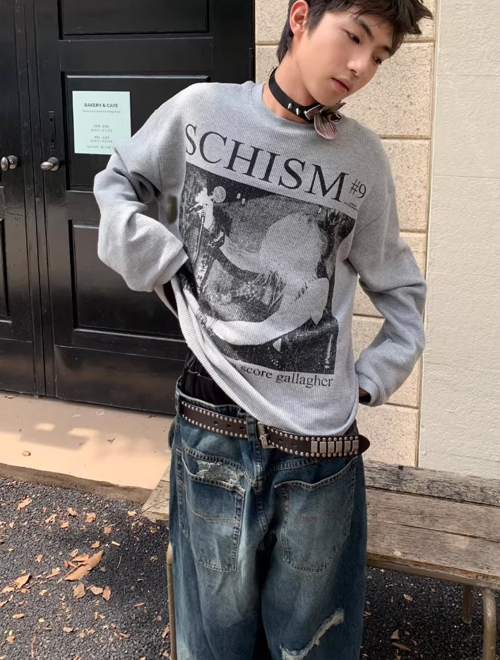 POH T-P153 樂隊搖滾華夫格BOXY長袖