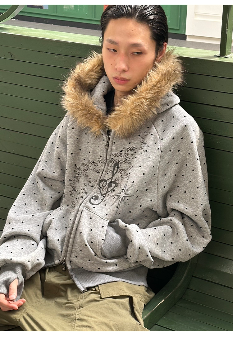 POH J-P94 愛心波點毛領連帽外套