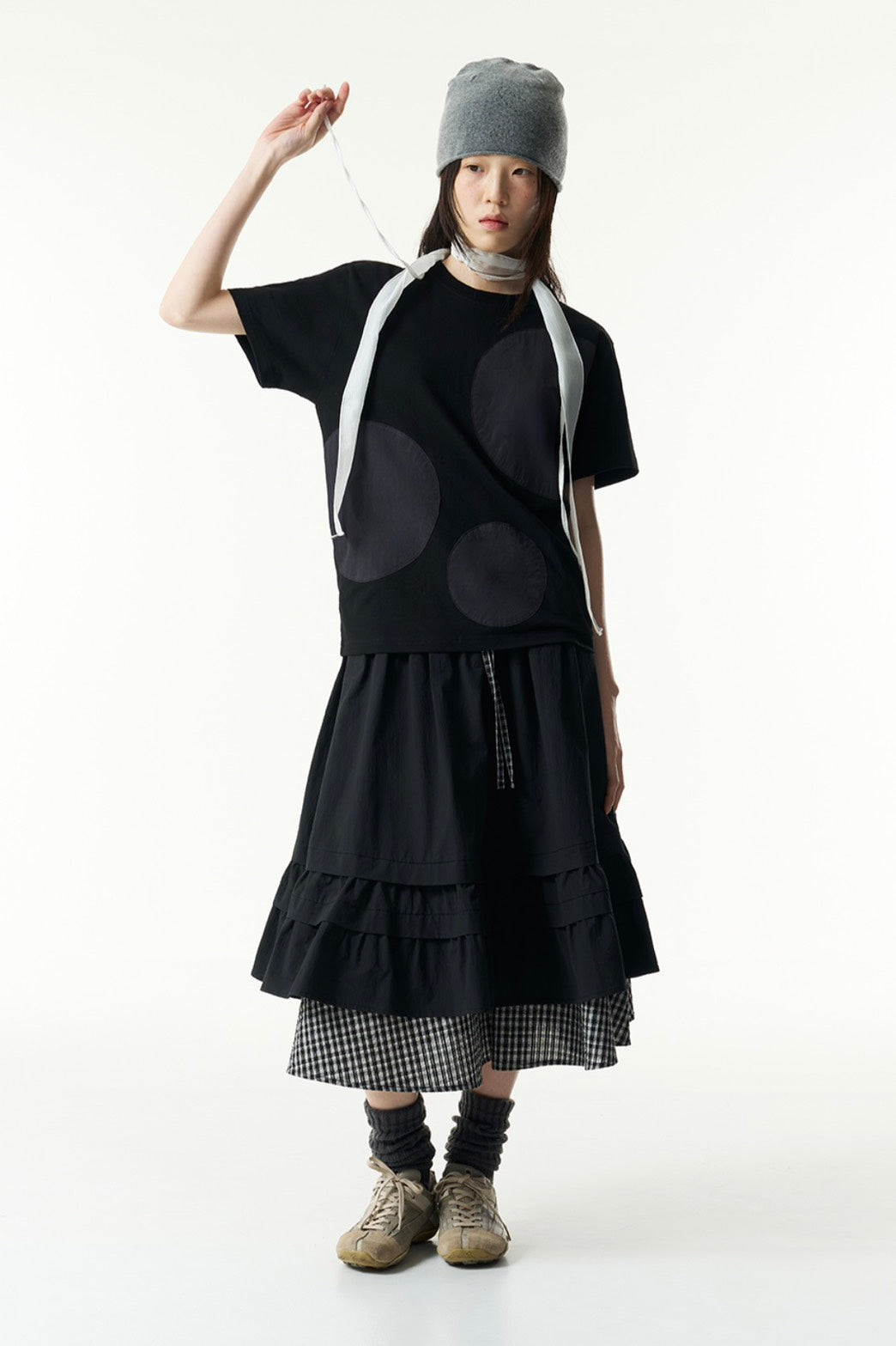 TCM - (w) check pintuck layered skirt (BLACK) P-C183