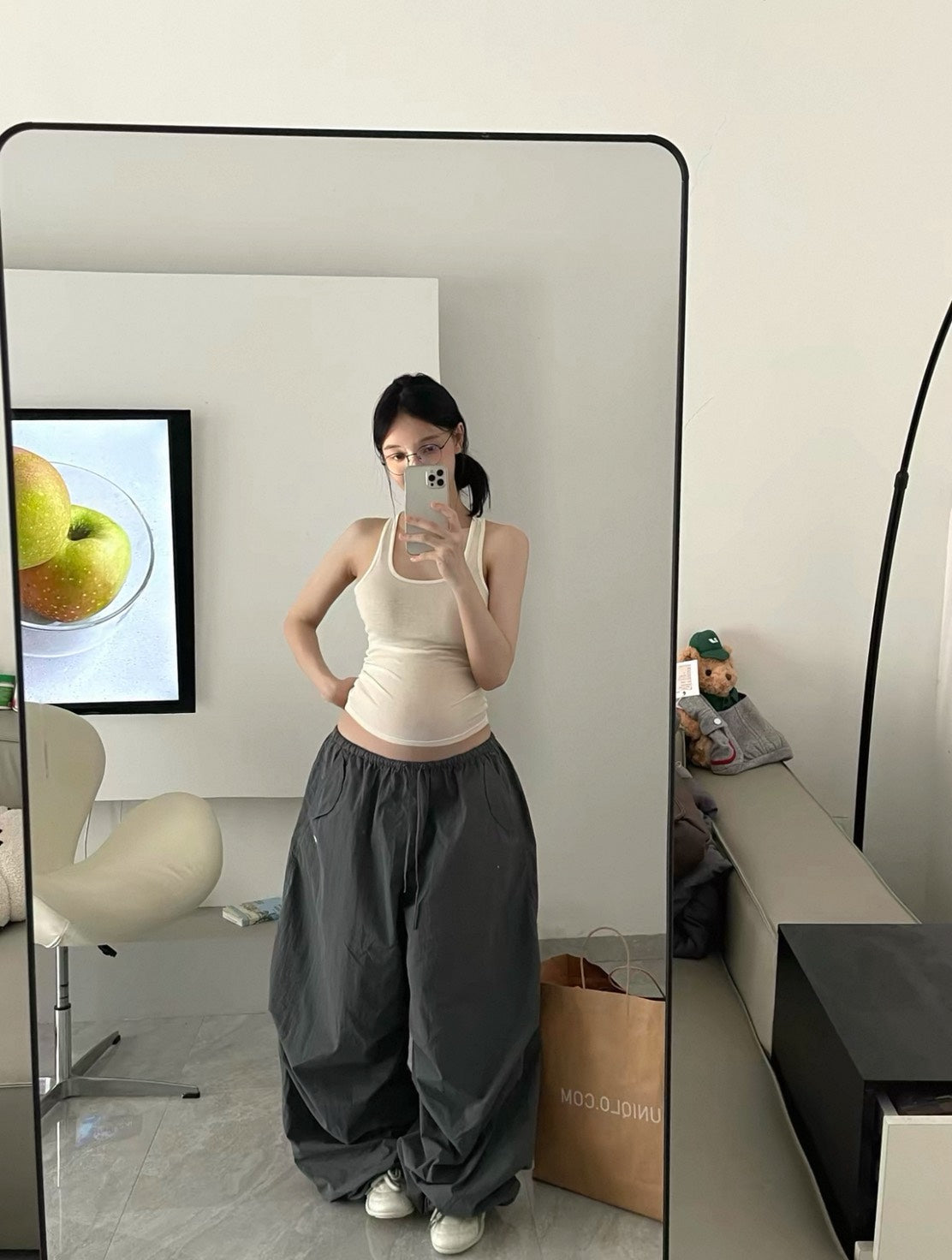 P-M120 魚叄 棉感降落傘抽繩工裝長褲