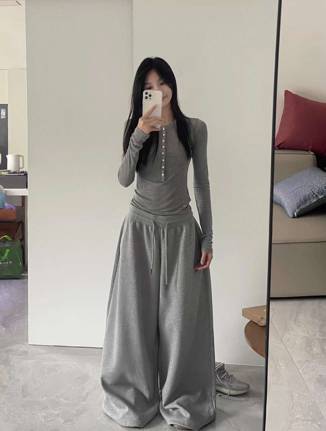 P-M121 魚叄 複合棉寬鬆慵懶運動長褲