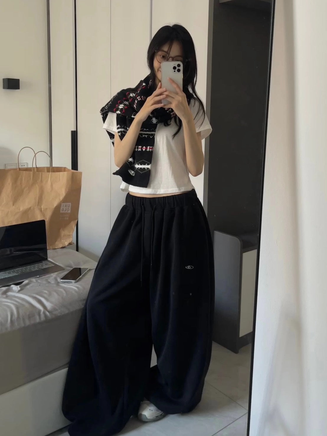 P-D123 魚叄 加厚雙層棉落地運動長褲