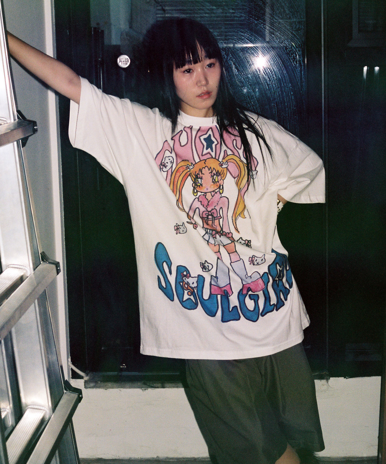 Niceghostclub - x soulpusssy cat ghostsoulgirl gyaru big big tee(白色)T-N198