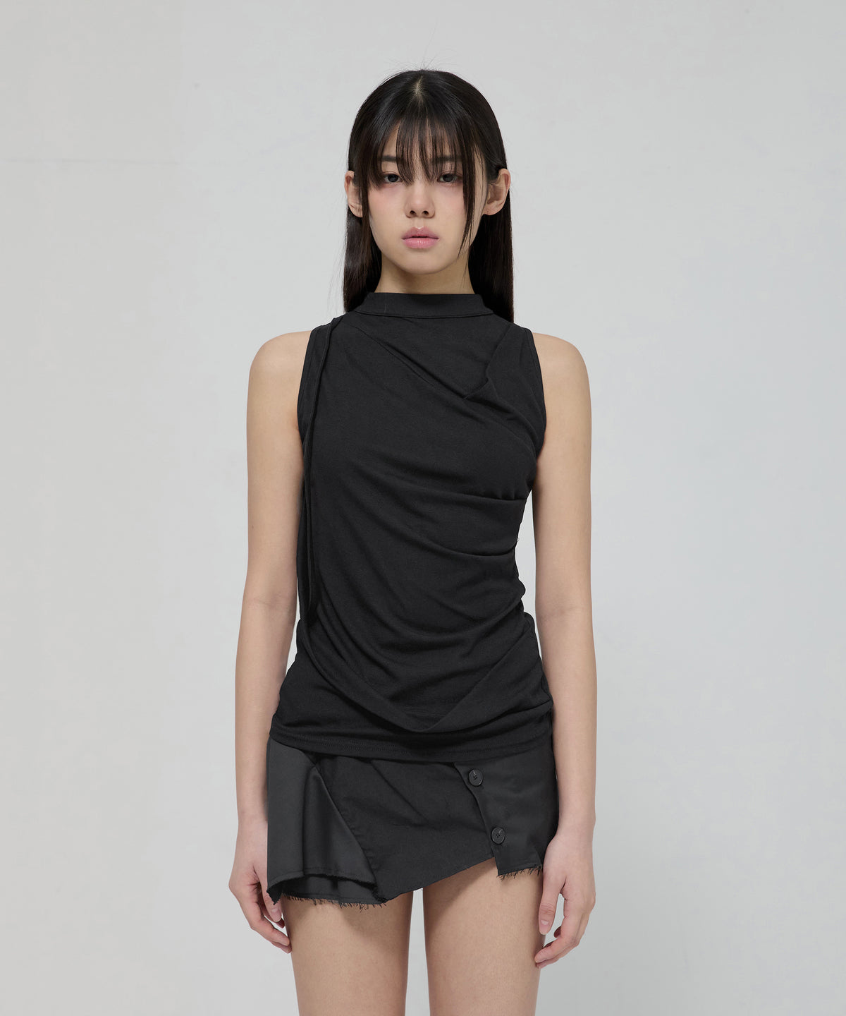 FLARE UP - Draped Sleeveless Top 垂褶無袖上衣 T-F1097 (黑色)