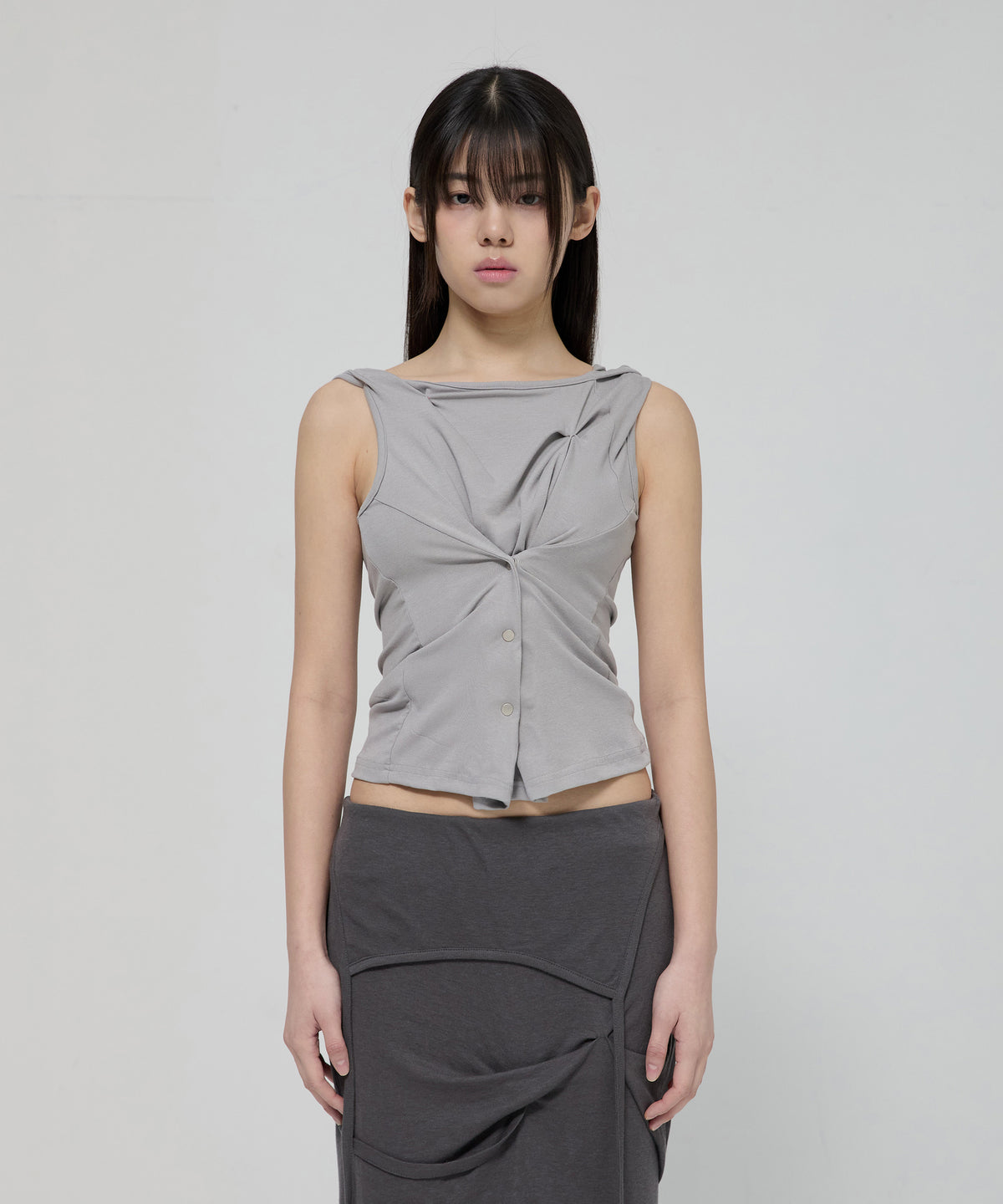 FLARE UP - Asymmetric Snap Hoodie 不對稱按扣連帽衫 T-F1096 (灰色)