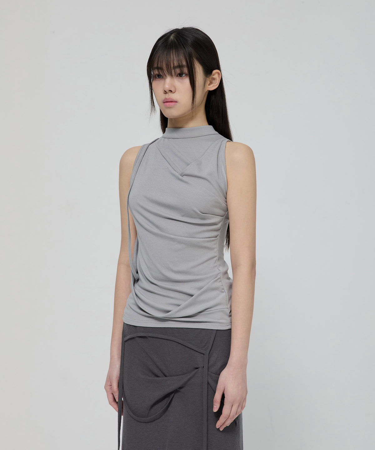 FLARE UP - Draped Sleeveless Top 垂褶無袖上衣 T-F1097 (灰色)