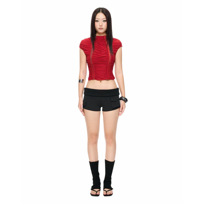 IUE STUDIO-T-U205 RUCHE IN RED WAVY TOP