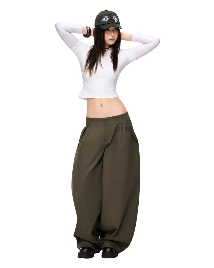 IUE STUDIO- P-U151 MATCHA CROISSANT BAGGY PANTS