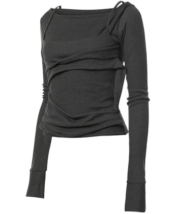FLARE UP - Layered Bustier Long Sleeve 多層胸衣長袖 T-F1099 (炭灰色)