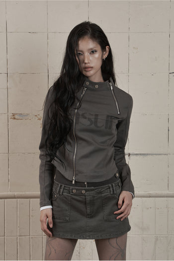 AS YOU ARE - FACADE LOGO HIGH-NECK ZIP-UP (炭灰) J-A108