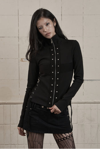 AS YOU ARE - CORSET-LINE ZIP-UP JACKET(黑色) J-A113