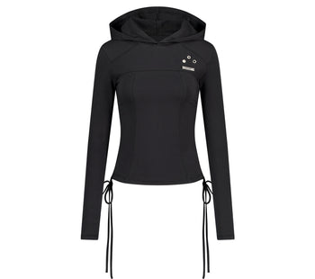 AS YOU ARE - SLIM PANEL HOOD LONG SLEEVE (黑色) T-A1140