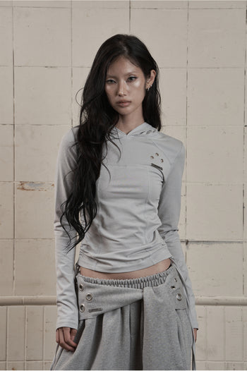 AS YOU ARE - SLIM PANEL HOOD LONG SLEEVE (灰色) T-A1140