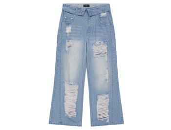 AS YOU ARE -  FOLDED DAMAGE LOOSE DENIM PANTS(淺藍)  P-A248