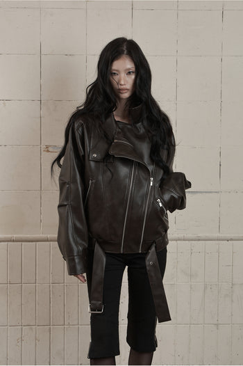 AS YOU ARE - HIDE SNAP LEATHER JACKET(棕色) J-A110