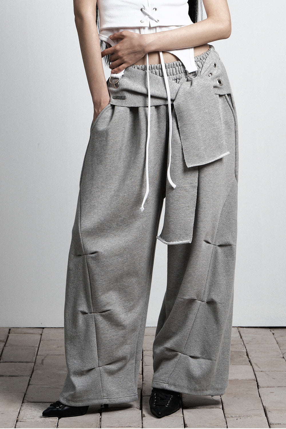 AS YOU ARE -  TIE BELT SWEATPANTS (麻灰) P-A250