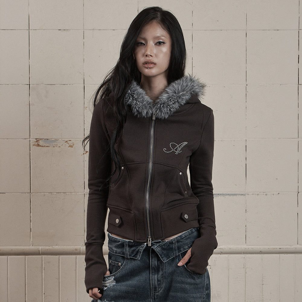 AS YOU ARE - LINE FUR HOOD ZIP-UP(深灰) J-A112