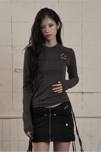 AS YOU ARE - SLIM PANEL HOOD LONG SLEEVE (炭灰) T-A1140