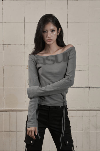 AS YOU ARE PUNCHING UNBALANCE OFF-SHOULDER (灰色) T-A1139