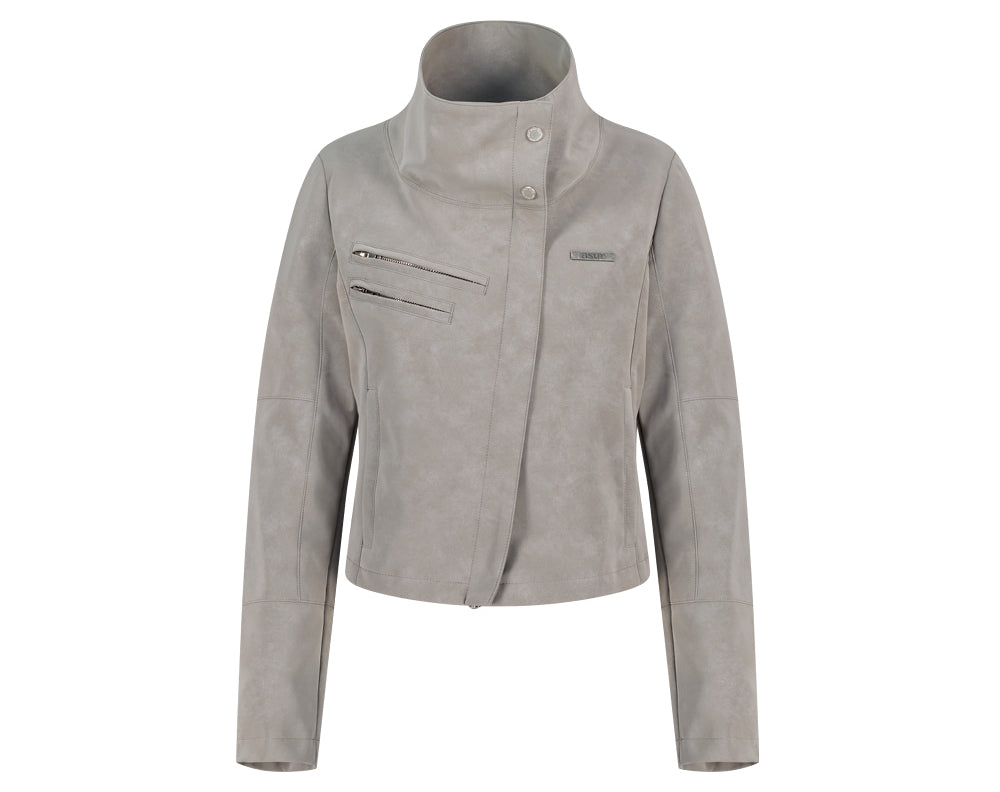 AS YOU ARE - HIGH-NECK BIKER LEATHER JACKET(炭灰) J-A111
