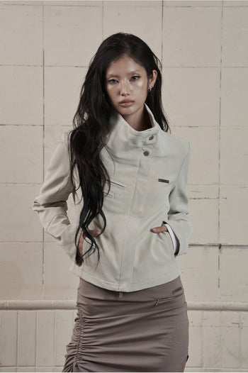 AS YOU ARE - HIGH-NECK BIKER LEATHER JACKET(象牙白) J-A111