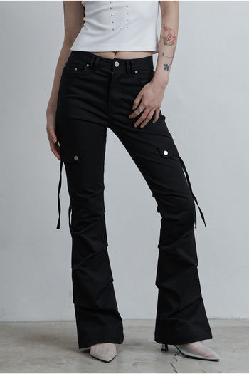 AS YOU ARE -  SIDE TUCK BOOT-CUT PANTS (黑色) P-A249