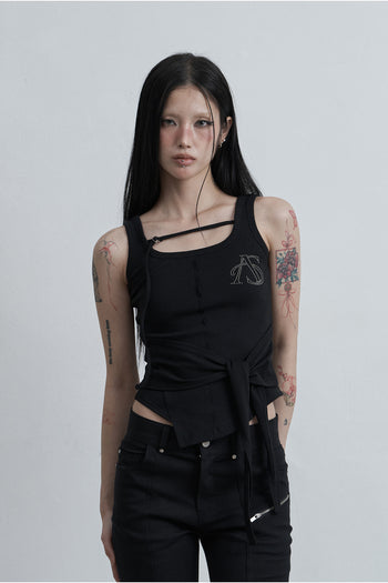 AS YOU ARE - WRAPPED TIDE SLEEVELESS (黑色) T-A1141