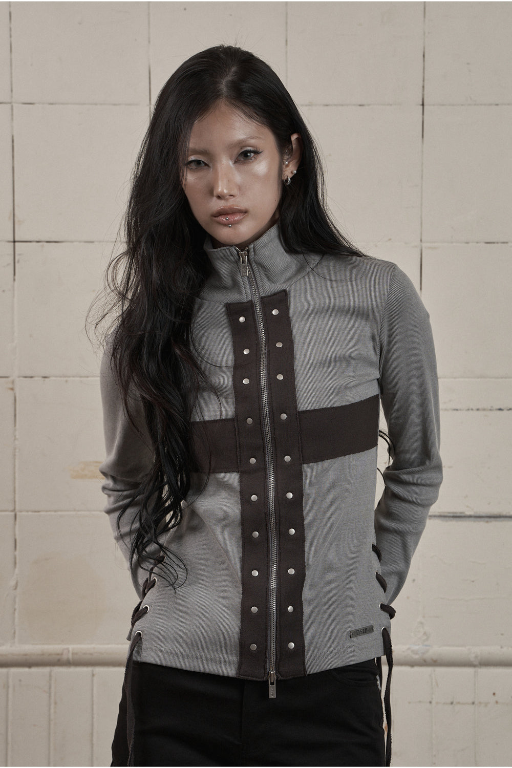 AS YOU ARE - CORSET-LINE ZIP-UP JACKET(灰色) J-A113