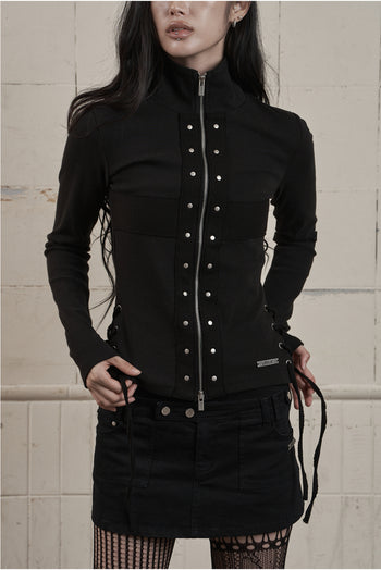AS YOU ARE - CORSET-LINE ZIP-UP JACKET(黑色) J-A113
