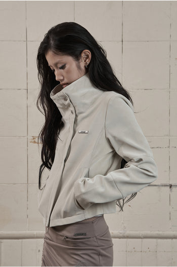 AS YOU ARE - HIGH-NECK BIKER LEATHER JACKET(象牙白) J-A111