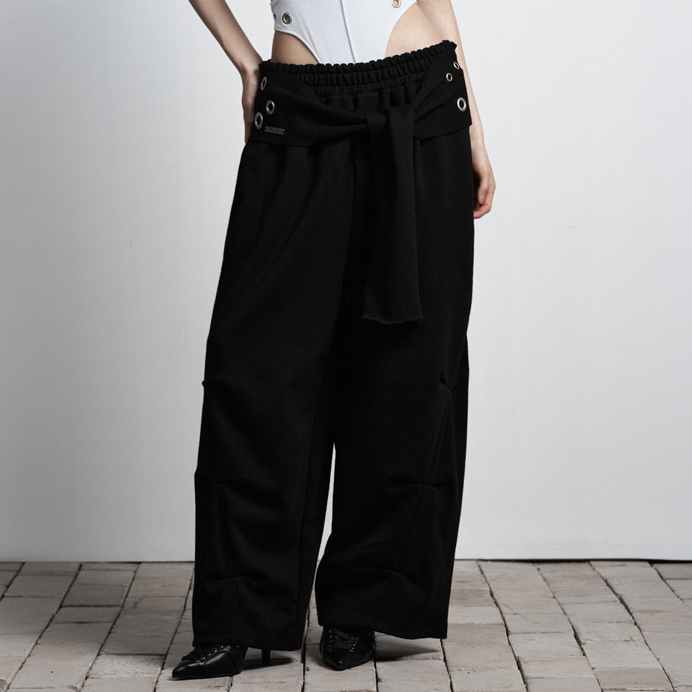 AS YOU ARE -  TIE BELT SWEATPANTS (黑色) P-A250