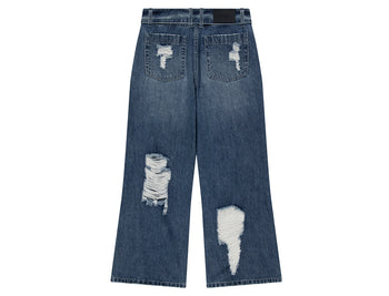 AS YOU ARE -  FOLDED DAMAGE LOOSE DENIM PANTS(深藍)  P-A248