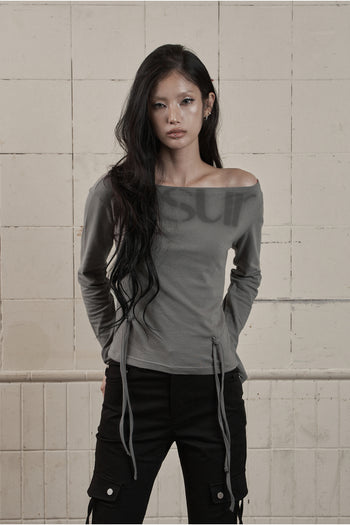 AS YOU ARE PUNCHING UNBALANCE OFF-SHOULDER (灰色) T-A1139