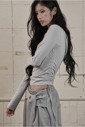 AS YOU ARE - SLIM PANEL HOOD LONG SLEEVE (灰色) T-A1140