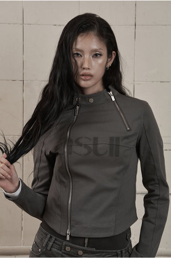 AS YOU ARE - FACADE LOGO HIGH-NECK ZIP-UP (炭灰) J-A108