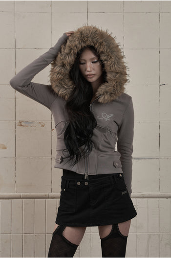 AS YOU ARE - LINE FUR HOOD ZIP-UP(炭灰) J-A112