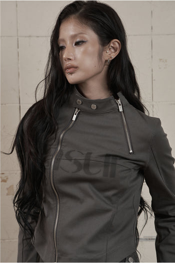 AS YOU ARE - FACADE LOGO HIGH-NECK ZIP-UP (炭灰) J-A108